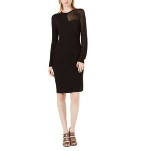 Bar III Elegant Black Midi Dress with Sheer Sleeves